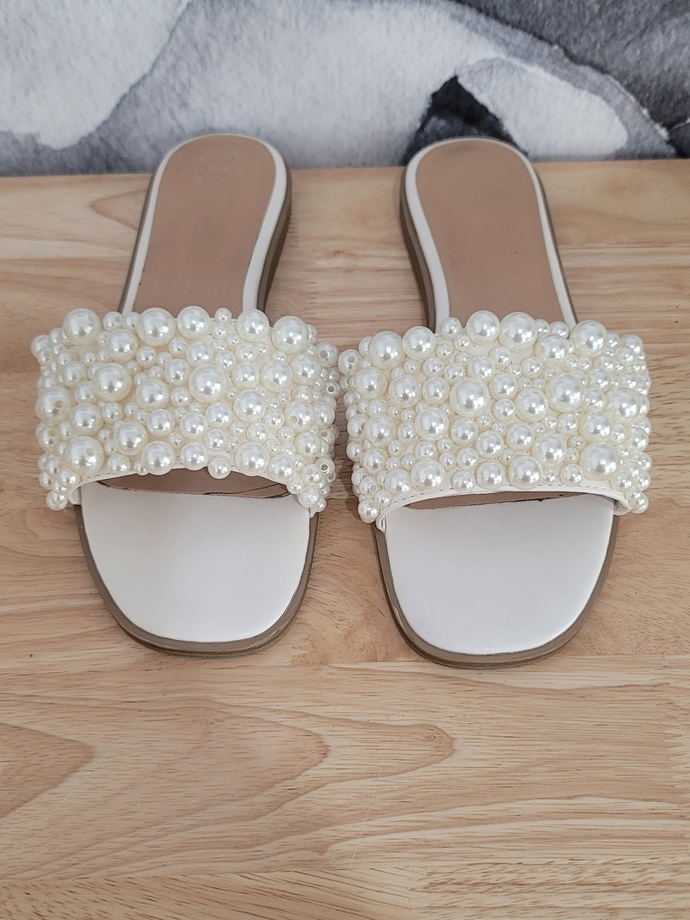 Target Pearl-Embellished Cream Slide Sandals - Women